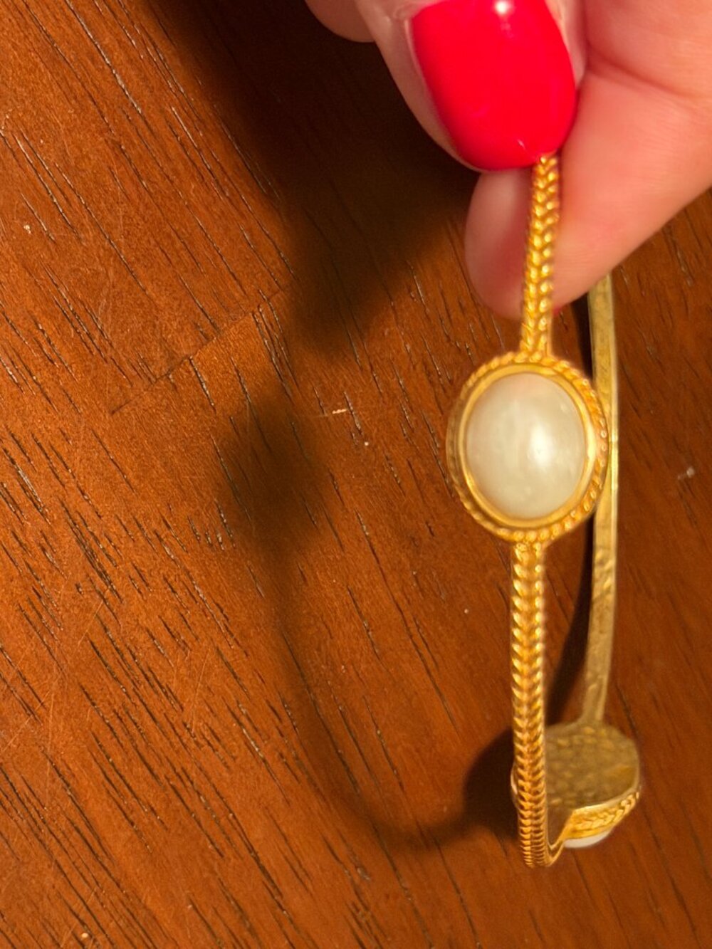 Julie Vos Crescent Pearl Stone Gold Bangle Bracelet